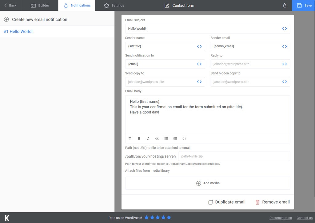 Configure Email Notifications in Kali Forms