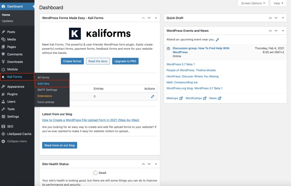 Create a New Form in Kali Forms