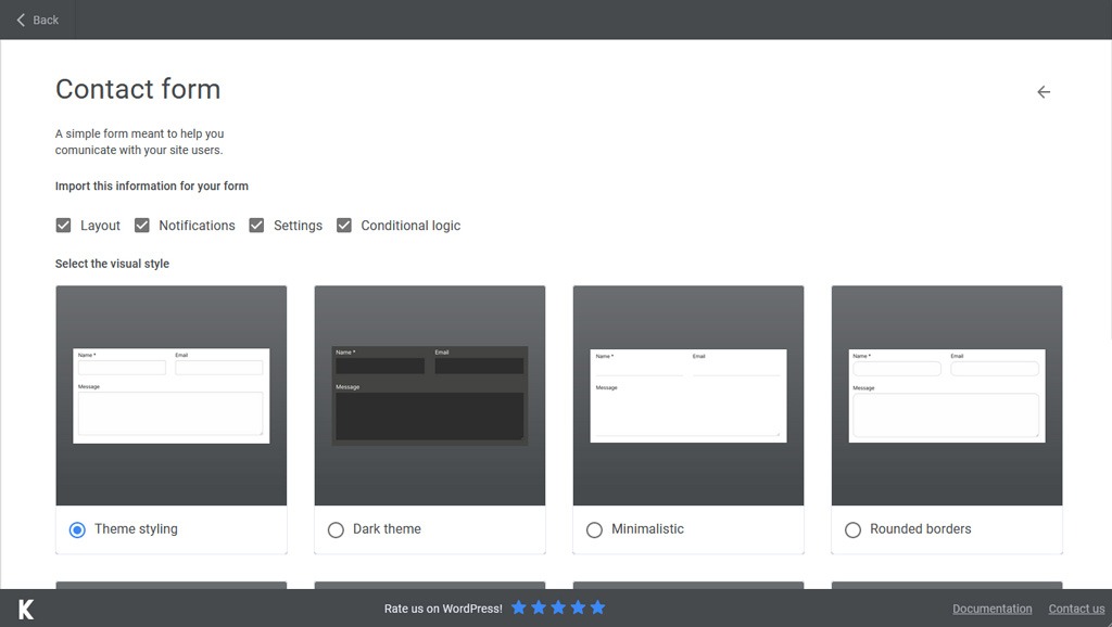 Select Form Style in Kali Forms